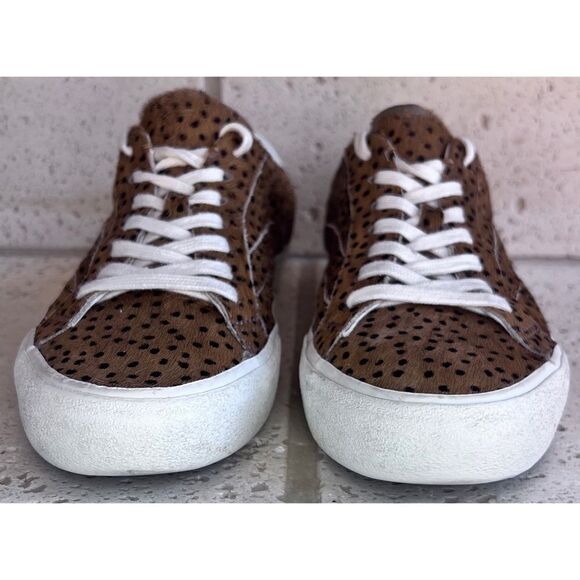 Madewell Sidewalk Low Top Spot Calf Hair Lace Up Sneakers Brwn Blck Sz W 7/M 5.5 - Picture 5 of 15